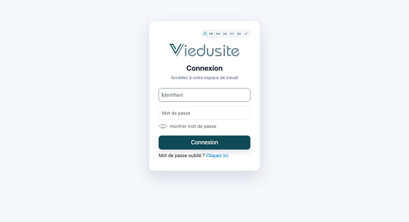 La page de connexion de Viedusite.
