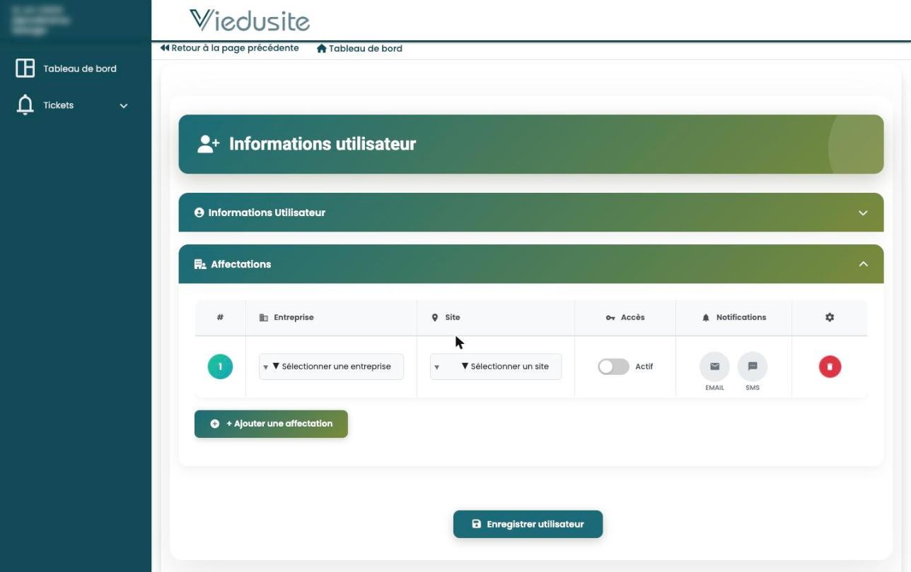 La section Affectations, dépliée.