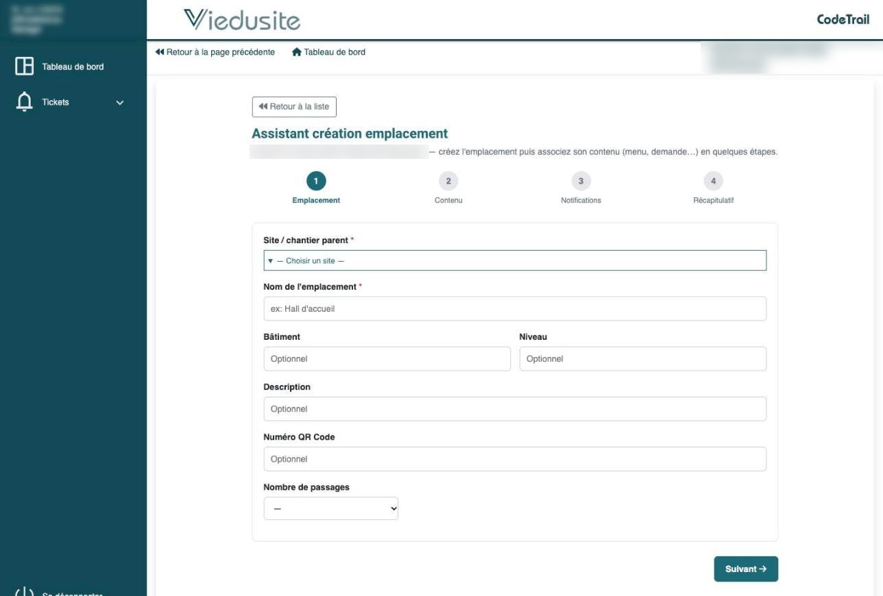 Étape 1 de l’assistant — l’emplacement.