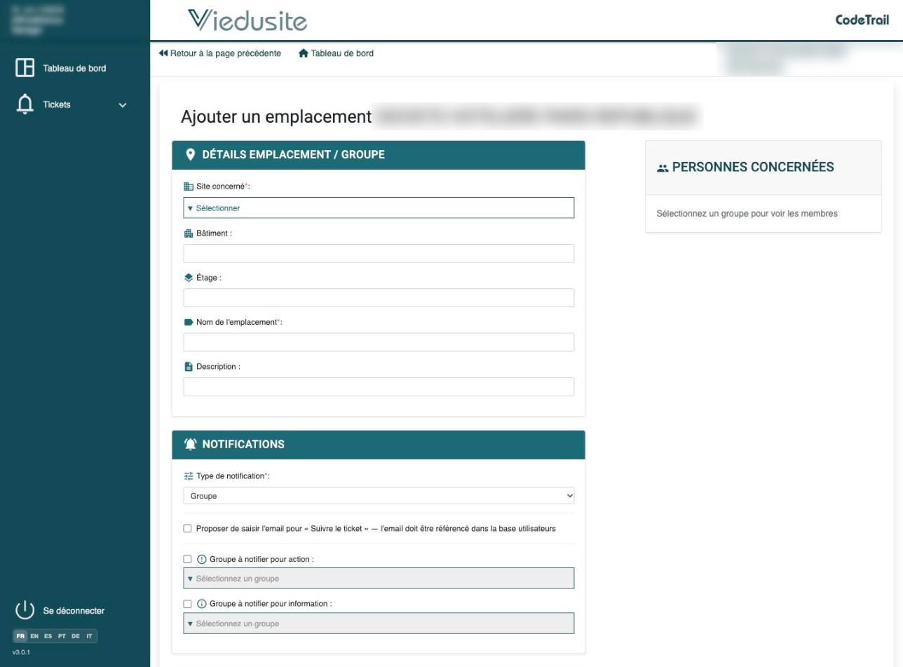 Le formulaire complet : détails et notifications, puis, plus bas, le QR code.